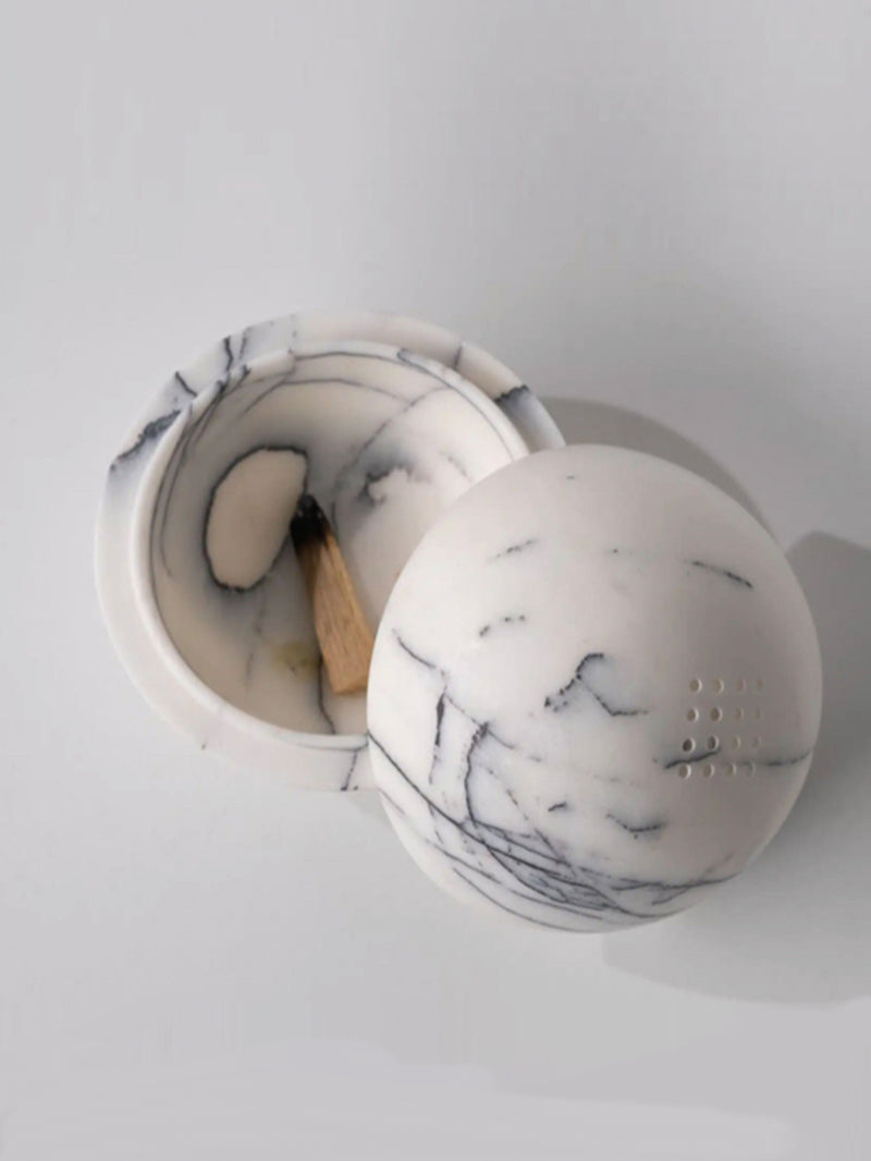 Qubba Round White Marble Incense Burner & Smudge Bowl