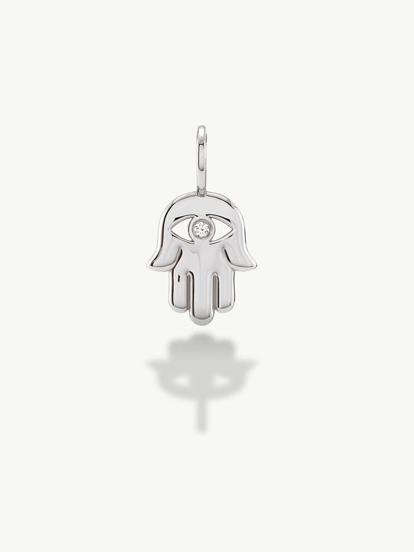 Hamsa Talisman Charm Pendant With Brilliant White Diamond, 0.02 CTW