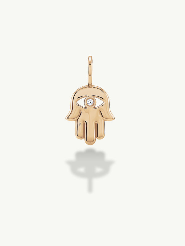 Hamsa Talisman Charm Pendant With Brilliant White Diamond, 0.02 CTW