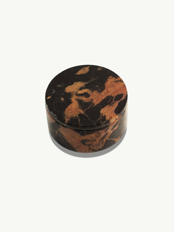 Elegant Round Black & Orange Marble Small Jewelry Box