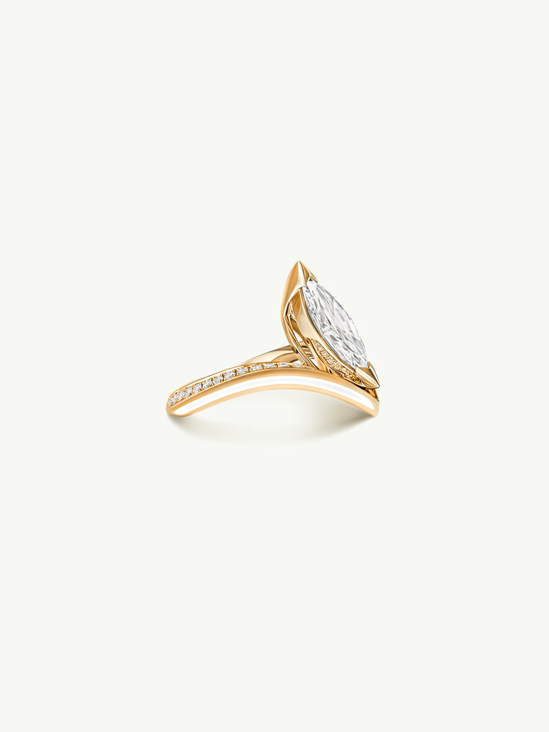 Yasmeen Ring with Brilliant Marquise-Cut White Diamond In 18-Karat Yellow Gold With Enamel