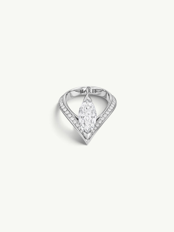 Yasmeen Ring with Brilliant Marquise-Cut White Diamond In 18-Karat White Gold With Enamel