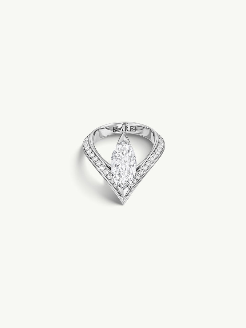 Yasmeen Ring with Brilliant Marquise-Cut White Diamond In 18-Karat White Gold With Enamel