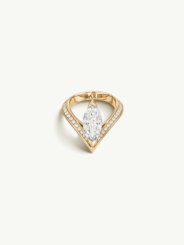 Yasmeen Ring with Brilliant Marquise-Cut White Diamond In 18-Karat Yellow Gold With Enamel