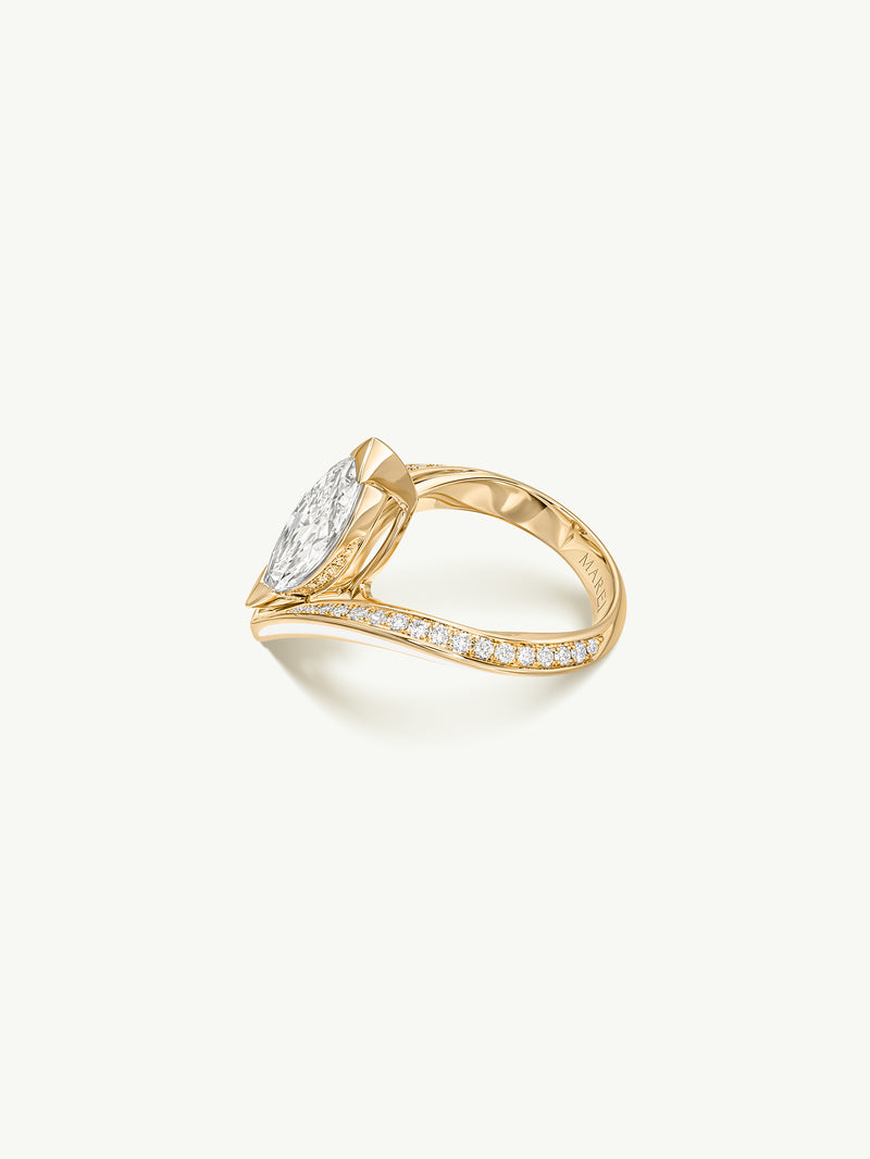 Yasmeen Ring with Brilliant Marquise-Cut White Diamond In 18-Karat Yellow Gold With Enamel