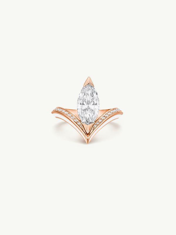 Yasmeen Ring with Brilliant Marquise-Cut White Diamond In 18-Karat Rose Gold With Enamel