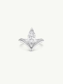 Yasmeen Ring with Brilliant Marquise-Cut White Diamond In 18-Karat White Gold With Enamel