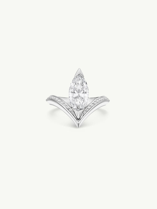Yasmeen Ring with Brilliant Marquise-Cut White Diamond In 18-Karat White Gold With Enamel