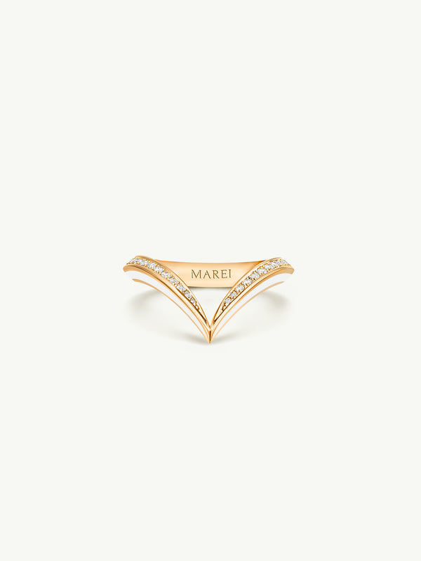 Yasmeen Band with Pavé-Set White Diamonds In 18-Karat Yellow Gold & White Enamel