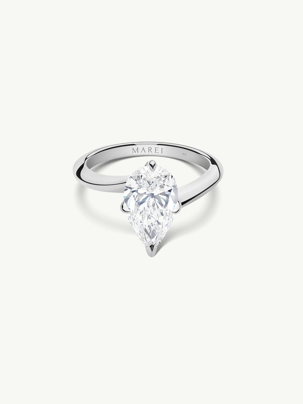 Pythia Serpentine Twist Solitaire Engagement Ring With Brilliant Pear-Cut Diamond In 18K White Gold
