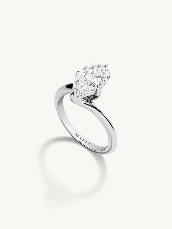 Pythia Serpentine Twist Solitaire Engagement Ring With Brilliant Pear-Cut Diamond In 18K White Gold