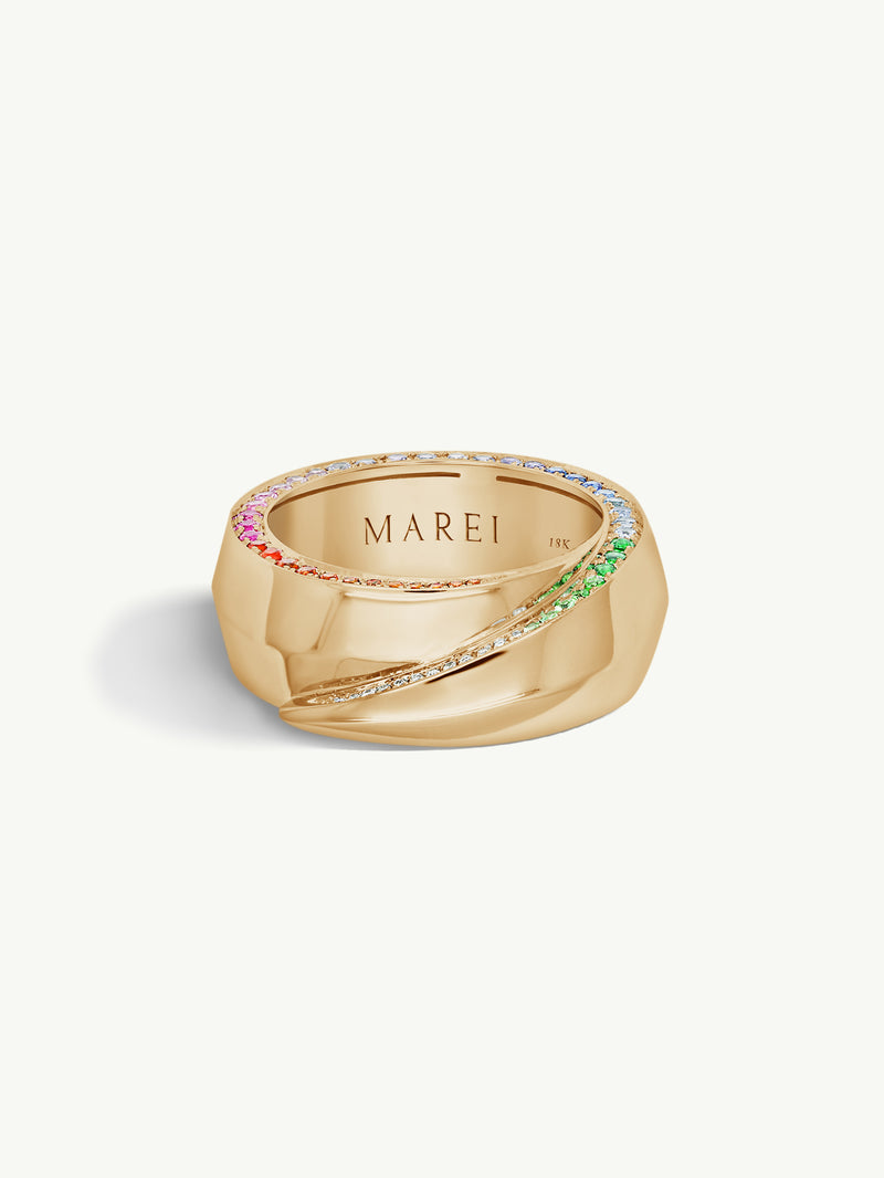 Sahara Oasis Ring With Pavé-Set Brilliant-Cut Diamonds and Rainbow Ombré Sapphires In 18K Yellow Gold, 8mm