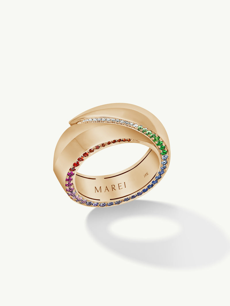Sahara Oasis Ring With Pavé-Set Brilliant-Cut Diamonds and Rainbow Ombré Sapphires In 18K Yellow Gold, 8mm