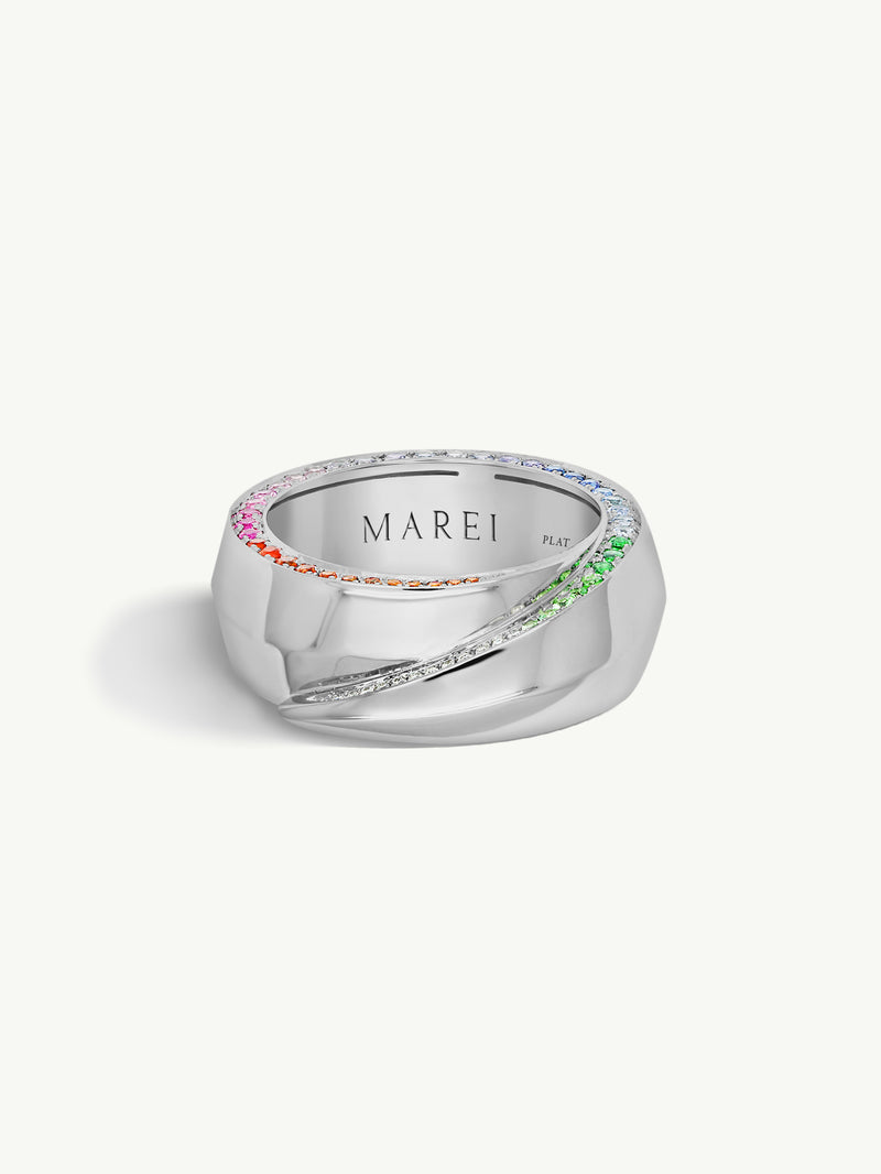 Sahara Oasis Ring With Pavé-Set Brilliant-Cut Diamonds and Rainbow Ombré Sapphires In Platinum, 8mm