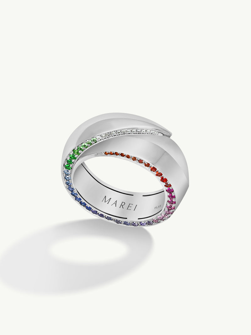 MAREI Sahara Oasis Ring With Pavé-Set Brilliant Cut Diamonds and Rainbow Ombré Gemstones In Platinum, 8mm