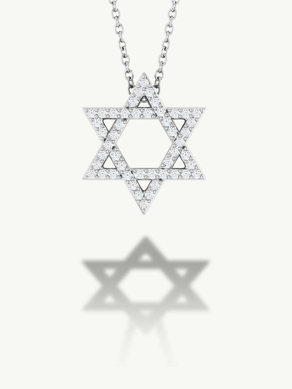 Star of David Pendant Necklace With Pavé-Set Diamonds, 0.17 CTW