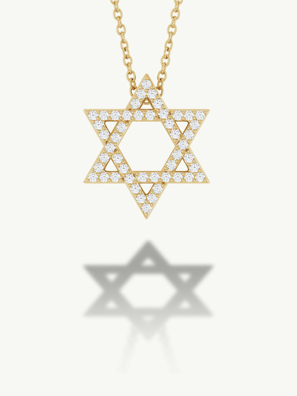 Star of David Pendant Necklace With Pavé-Set Diamonds, 0.17 CTW