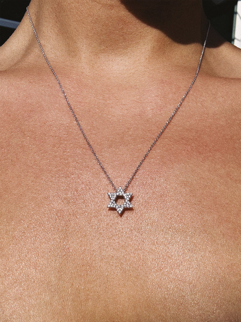 Star of David Pendant Necklace With Pavé-Set Diamonds, 0.17 CTW