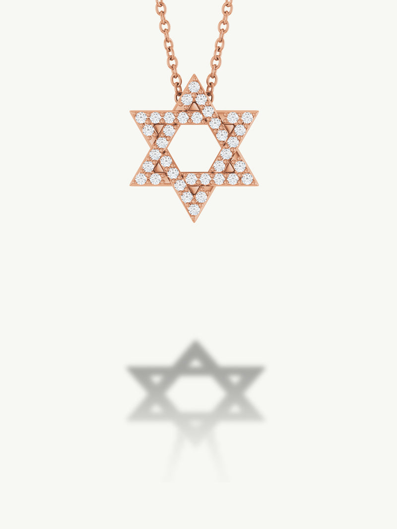 Star of David Pendant Necklace With Pavé-Set Diamonds, 0.17 CTW