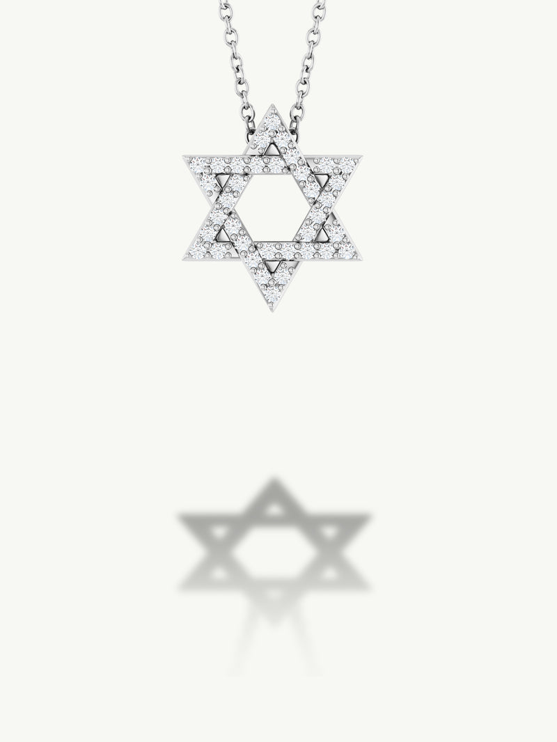 Star of David Pendant Necklace With Pavé-Set Diamonds, 0.17 CTW