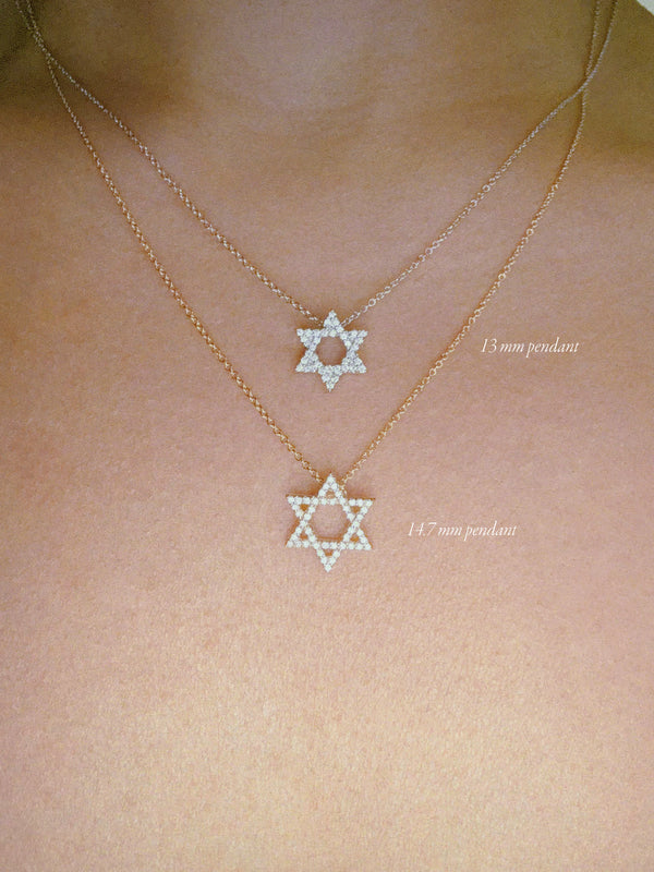 Star of David Pendant Necklace With Pavé-Set Diamonds, 0.17 CTW