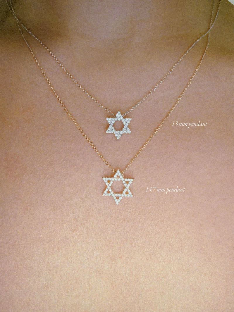 Star of David Pendant Necklace With Pavé-Set Diamonds, 0.17 CTW