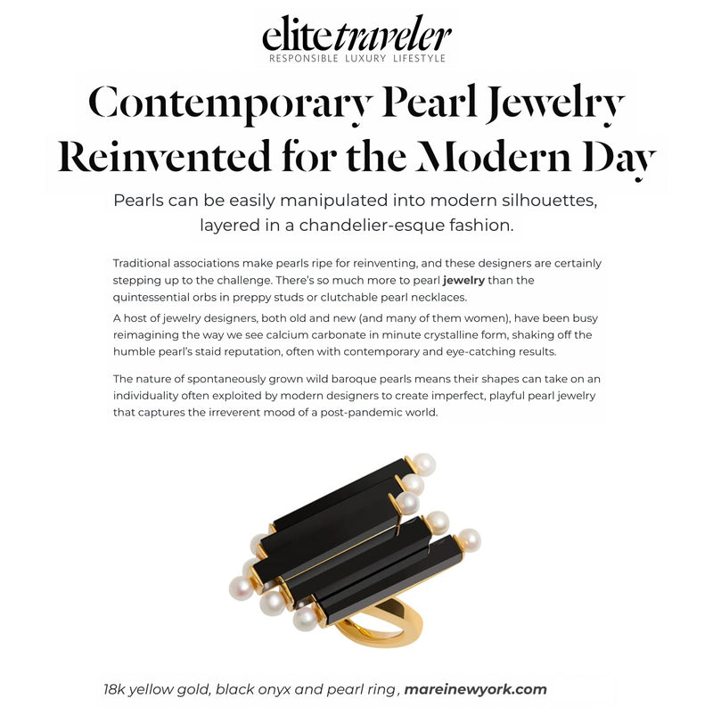 Invidia Black Onyx Column & Pearl Ring In 18-Karat Yellow Gold