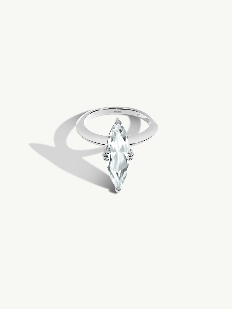 Marei Marquise-Cut White Aquamarine Beveled-Edge Engagement Ring In 18K White Gold