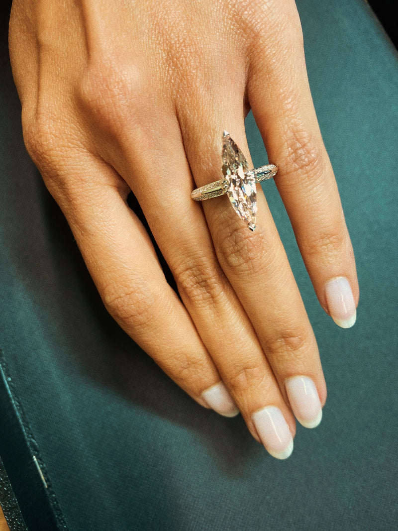 Marei Diamond Halo Marquise-Cut Pink Morganite Engagement Ring In Platinum