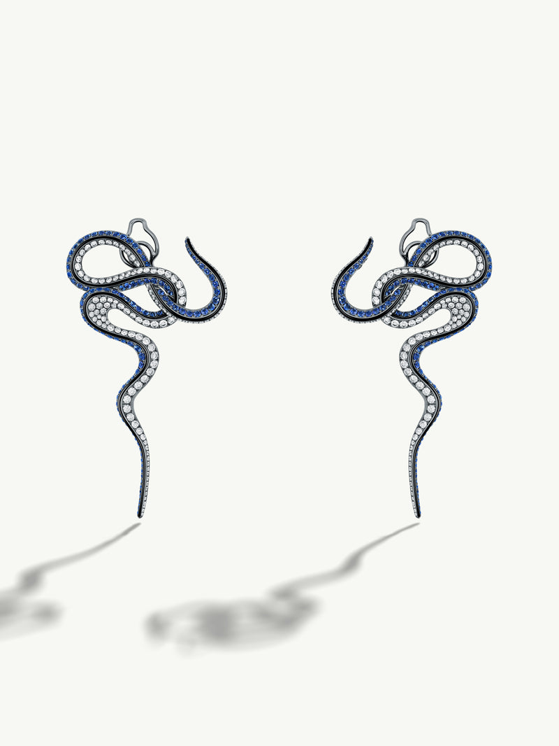 Black Opium Hayya Serpentine Earrings With Blue Sapphires & Brilliant-Cut White Diamonds