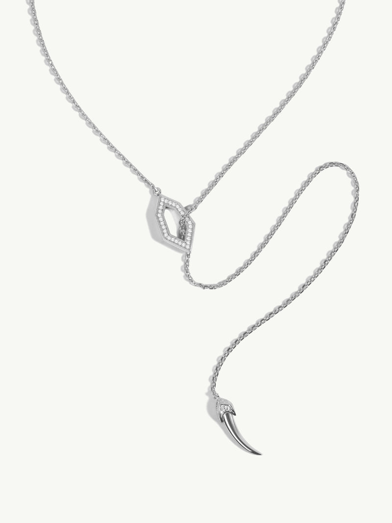 Amanti Hexagon Pendant Lariat Necklace With Pavé-Set Brilliant Diamonds In 18K White Gold, 30" Inches