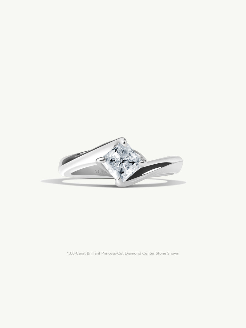 Pythia Serpentine Twist Brilliant Princess-Cut White Diamond Engagement Ring In Platinum