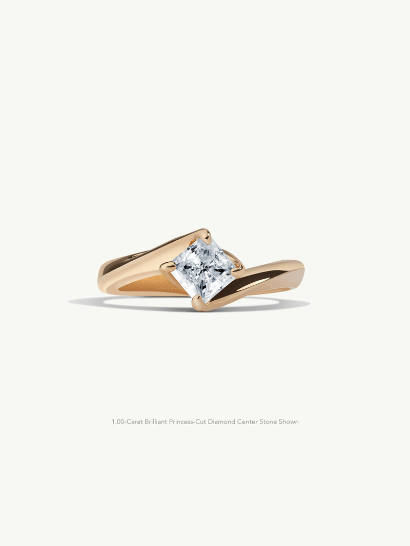 Pythia Serpentine Twist Brilliant Princess-Cut White Diamond Engagement Ring In 18K Yellow Gold