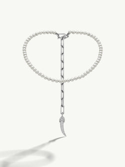 Damian Horn Talisman Pearl Necklace With Pavé-Set Brilliant Diamonds In 18K White Gold