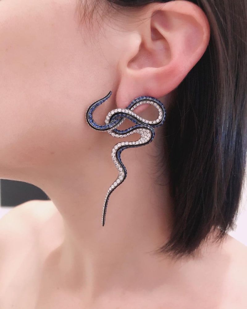 Black Opium Hayya Serpentine Earrings With Blue Sapphires & Brilliant-Cut White Diamonds