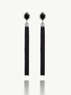 Alexandria Tassel Earrings With Black Onyx Agate In 18K White Gold