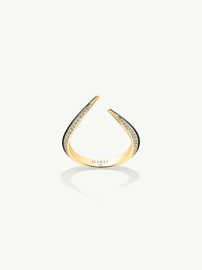 Ayla Arabesque Ring With Pavé-Set Brilliant White Diamonds & Enamel In 18K Yellow Gold