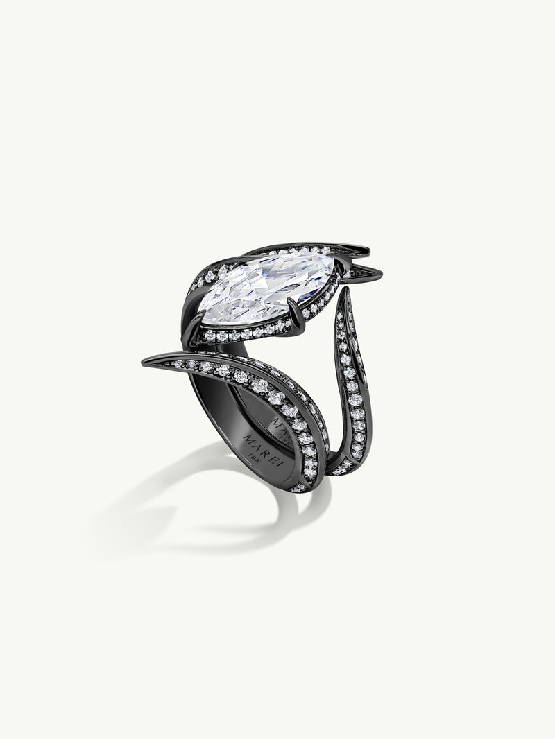 Ayla Arabesque Engagement Ring With Marquise-Cut White Diamond & Pavé-Set Brilliant White Diamonds In 18K Blackened Gold