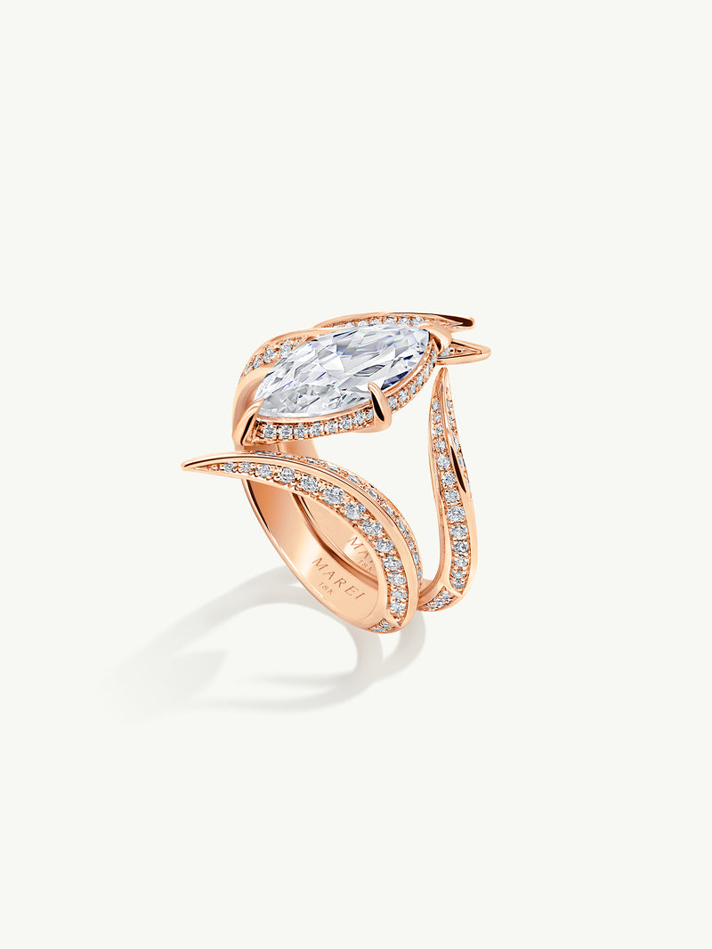 Ayla Arabesque Engagement Ring With Marquise-Cut White Diamond & Pavé-Set Brilliant White Diamonds In 18K Rose Gold