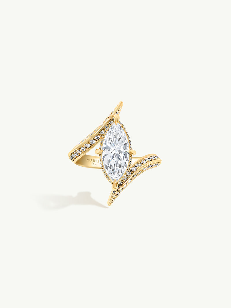 Ayla Arabesque Engagement Ring With Brilliant Marquise-Cut White Diamond & Pavé-Set Brilliant White Diamonds In 18K Yellow Gold