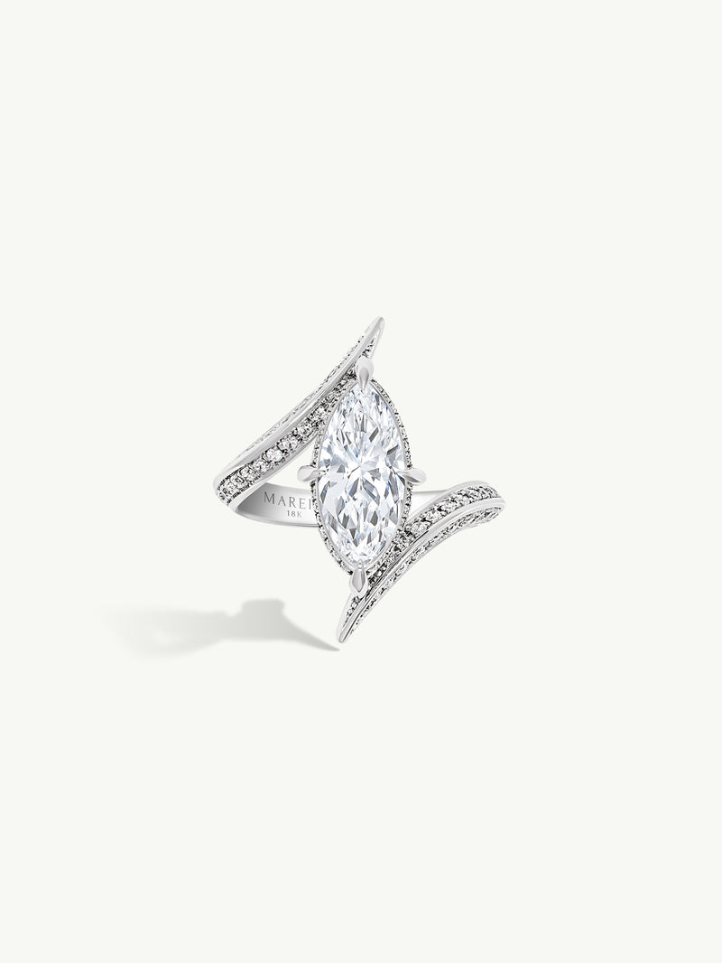 Ayla Arabesque Engagement Ring With Marquise-Cut White Diamond & Pavé-Set Brilliant White Diamonds In 18K White Gold