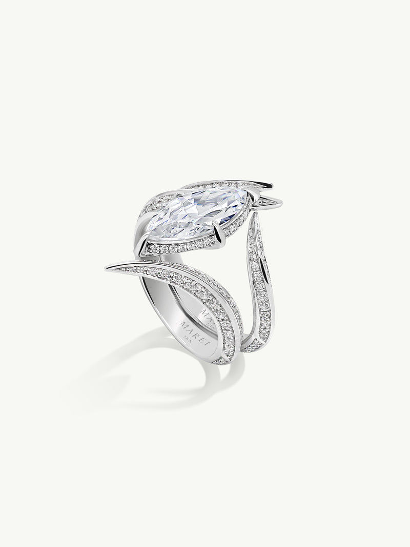 Ayla Arabesque Ring With Pavé-Set Brilliant White Diamonds In 18K White Gold