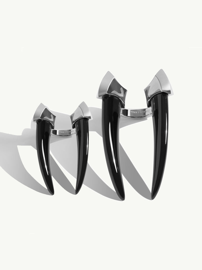 Mini Damian Black Onyx Horn Talisman Ring In Sterling Silver