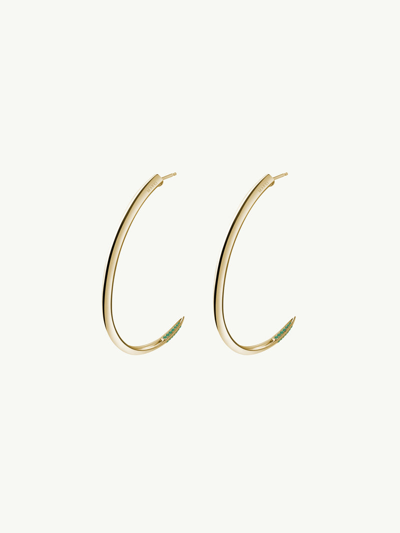 Asasara Hoop Earrings With Pavé Emerald Tips In 18K Yellow Gold