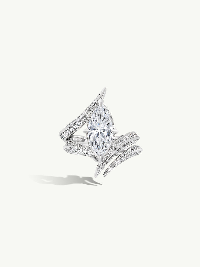 Ayla Arabesque Engagement Ring With Marquise-Cut White Diamond & Pavé-Set Brilliant White Diamonds In 18K White Gold