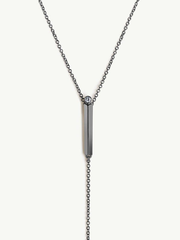 Aracelis Lariat Necklace With Brilliant-Cut Solitaire White Diamond in 18K Blackened Gold