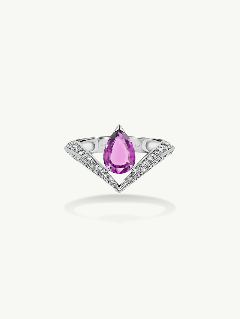 Dorian Floating Teardrop-Shaped Vivid Pink Sapphire Engagement Ring In Platinum