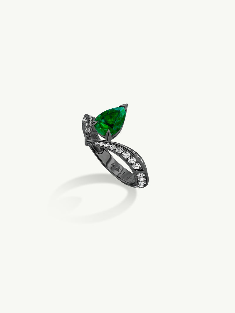 Dorian Floating Teardrop-Shaped Emerald Engagement Ring In 18K Blackened Gold