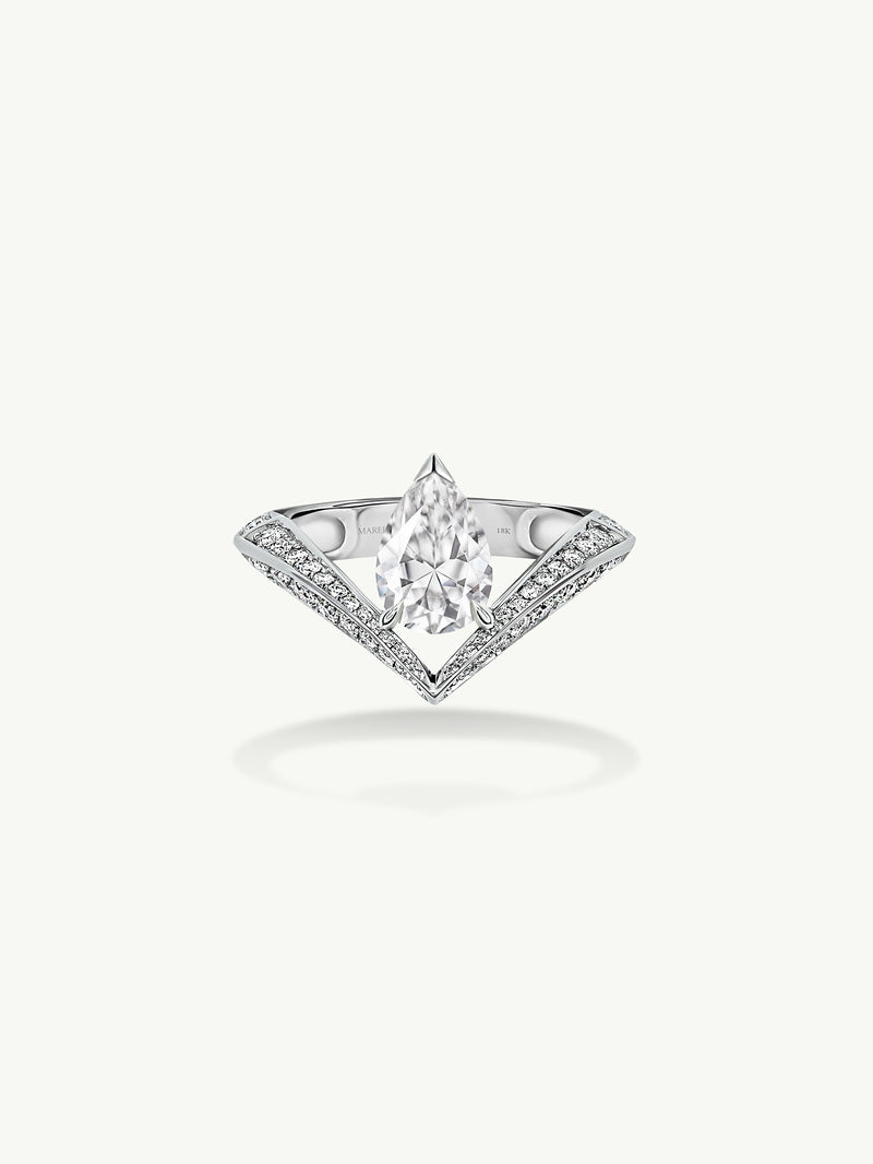 Dorian Floating Teardrop-Shaped Brilliant White Diamond Engagement Ring In 18K White Gold