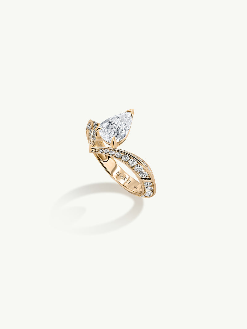 Dorian Floating Teardrop-Shaped Brilliant White Diamond Engagement Ring In 18K Yellow Gold